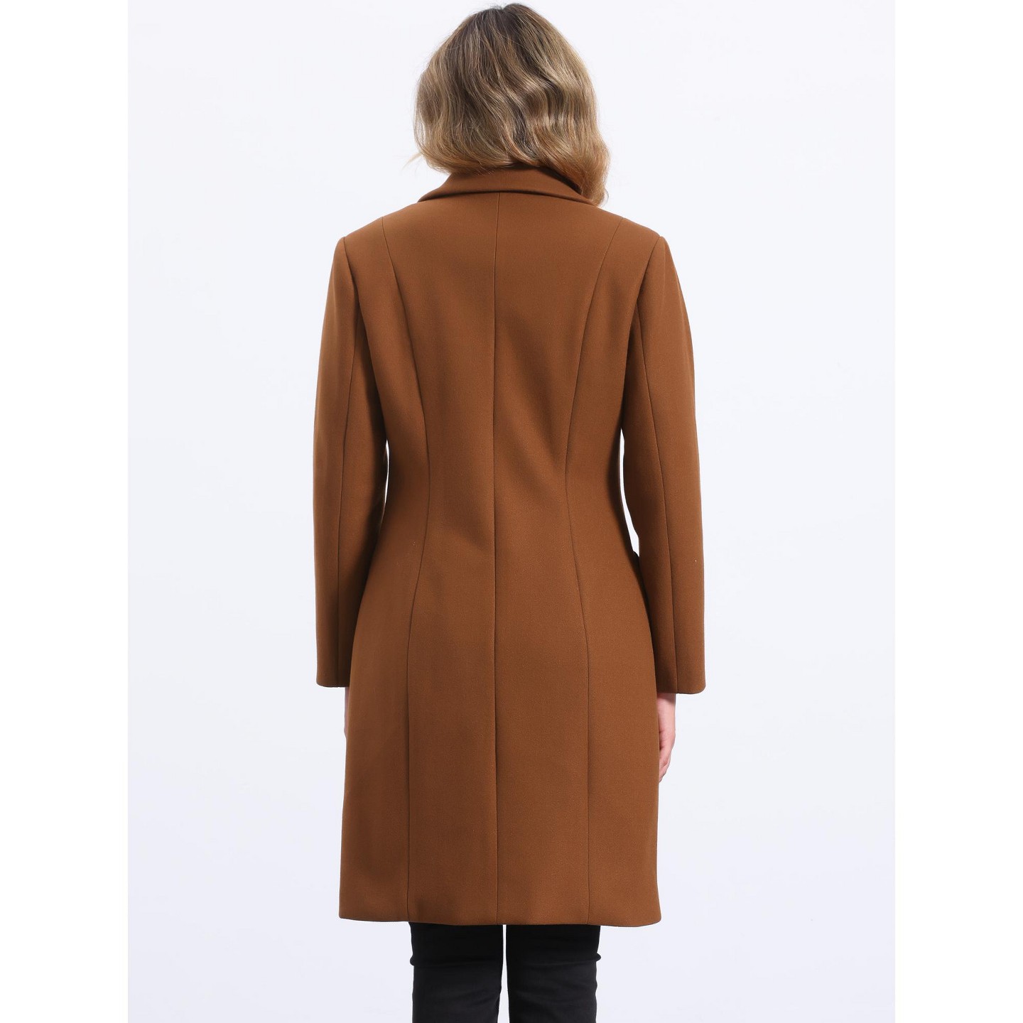 Женская куртка Allegra K Winter Notch Lapel Mid-Long Single-Breasted Overcoat Pea Coats X-Small Brown, цвет: Коричневый — фото 3
