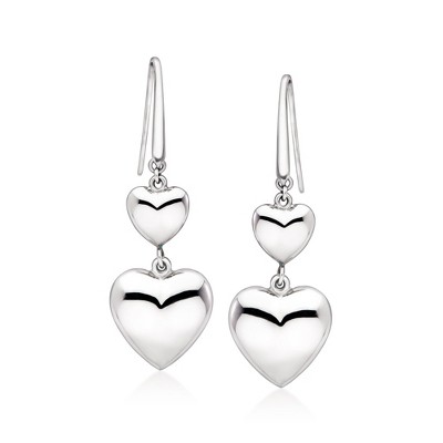 Ross-Simons Sterling Silver Double Heart Drop Earrings