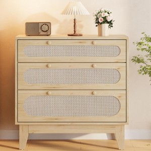 3 Drawer Wood Dresser - Rattan Chest of Drawers, Bedroom Storage, Nightstand for Living Room, Entryway, Hallway - 1 of 4