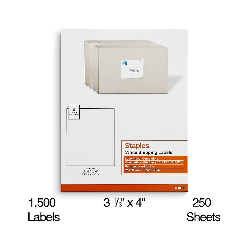 MyOfficeInnovations Laser/Inkjet Shipping Labels 3 1/3 x 4 White 489566, 2 of 6