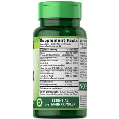 High Potency Balanced B-100 B-Complex Vitamins, 60 Capsules