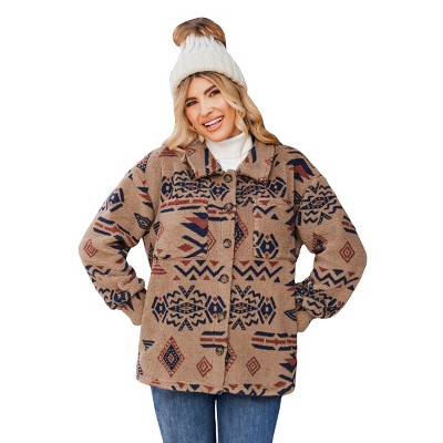 Women's Cozy Southwestern Printed Fleece Button-Up Jacket - Cupshe