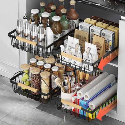 WhizMax Pull Out Cabinet Organizer, No Drill Pull Out Shelves For Cabinets Multifunctional Sliding Mesh Cabinet Basket For Kitchen Pantry Bathroom Bedroom — фото 6