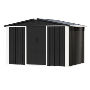 AOBABO Metal Outdoor Utility Tool Storage Shed with Roof Slope Design, Door and Lock for Backyards, Gardens, Patios and Lawns - 1 of 4