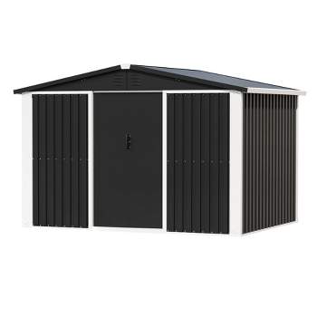 AOBABO Metal 6' x 8' Outdoor Utility Tool Storage Shed with Roof Slope Design, Door and Lock for Backyards, Gardens, Patios and Lawns, Black