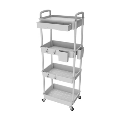 YIGII 4 Tier Rolling Utility Cart with Drawer,REBECAT Utility Cart Made of Multifunctional Storage Organizer Tool,Gray
