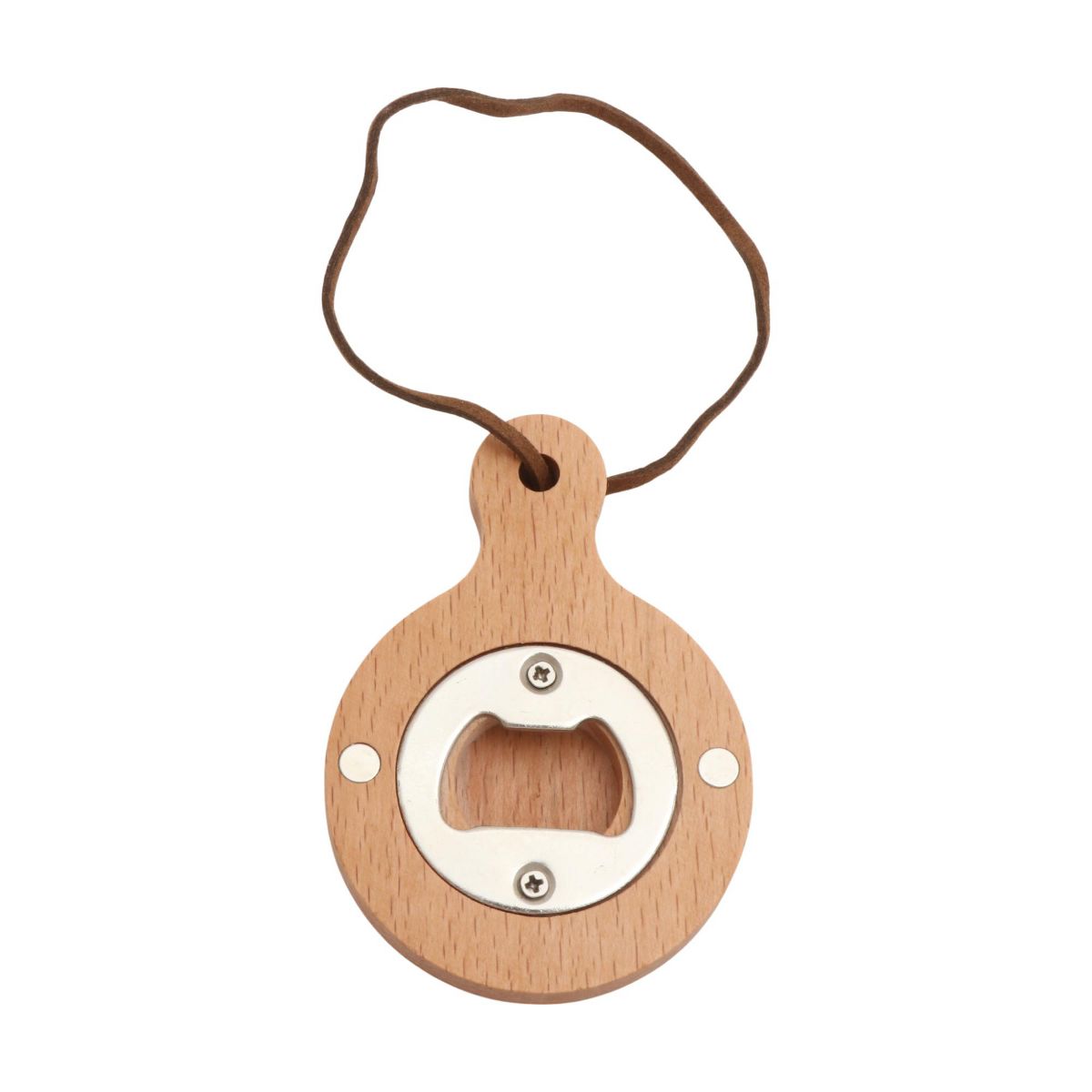Unique Bargains Bottle Opener Magnetic Wood Round Handle Magnet Wood Light Brown 2.36"x3.35"x0.47" 1 Pcs