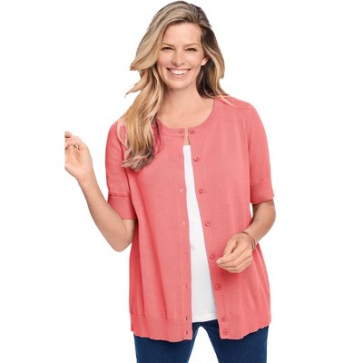 Woman Within Plus Size Perfect Elbow-Length Sleeve Cardigan