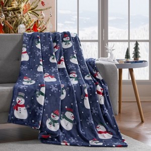 Kate Aurora "Bundled Up" Ultra Soft & Plush Christmas Navy Snowman Accent Throw Blanket - 50" x 60" - 1 of 3