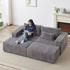 87" Oversized Sectional Lounge Chaise Sofa, Plush Corduroy Fabric Cloud Loveseat with 2 Removable Footstools, No Assembly Required - 2 of 4