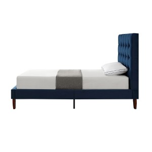 HomeRoots Navy Blue Solid Wood Twin Tufted Upholstered Velvet Bed - 1 of 4
