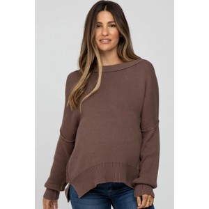 Pinkblush Brown Exposed Seam Side Slit Maternity Sweater - 1 of 4