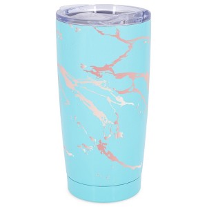 Elanze Designs 20 oz Stainless Steel On the Go Insulated Travel Tumbler With Push Top Lid, Blush Pink Marble Print Sky Blue - 1 of 4