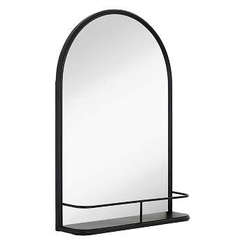 Hamilton Hills 32" x 22 1/4" Arched Top Mirror with Matte Black Metal Frame and Shelf