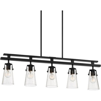 Franklin Iron Works Farington 40" Wide Black Seedy Glass 5-Light Island Pendant Light