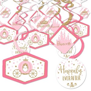 Big Dot of Happiness Little Princess Crown - Pink and Gold Princess Baby Shower or Birthday Party Hanging Decor - Party Decoration Swirls - Set of 40 - 1 of 4