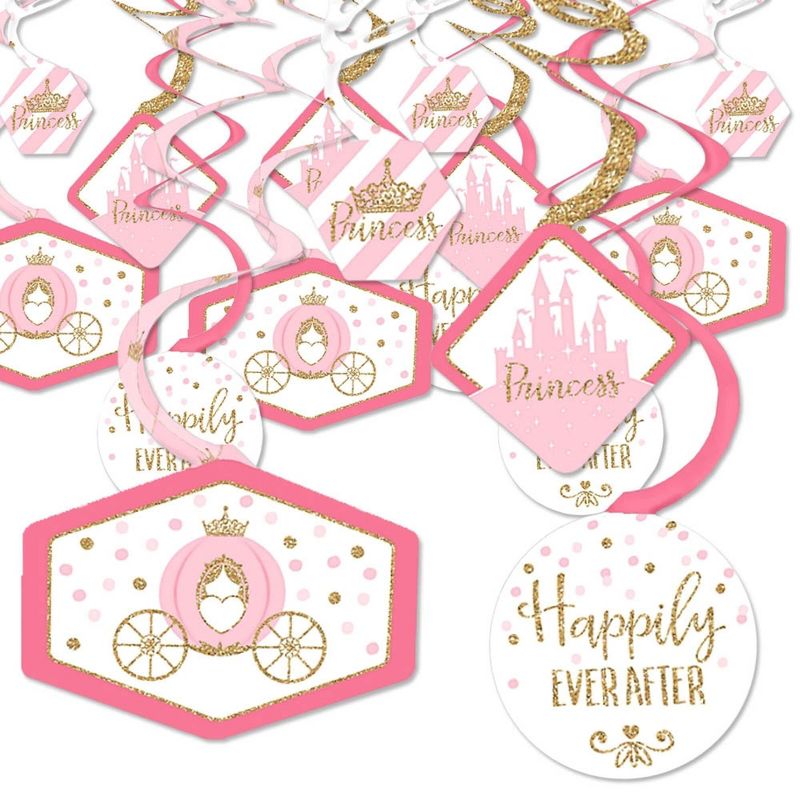 Big Dot of Happiness Little Princess Crown - Pink and Gold Princess Baby Shower or Birthday Party Hanging Decor - Party Decoration Swirls - Set of 40, 1 of 9