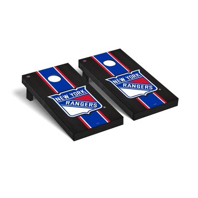 NHL New York Rangers Premium Cornhole Board Onyx Stained Stripe Version