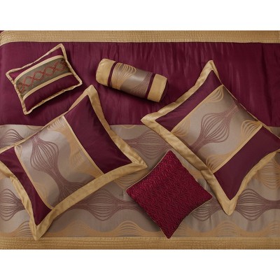 Queen Wine and Gold Microfiber 7-Piece Comforter Set