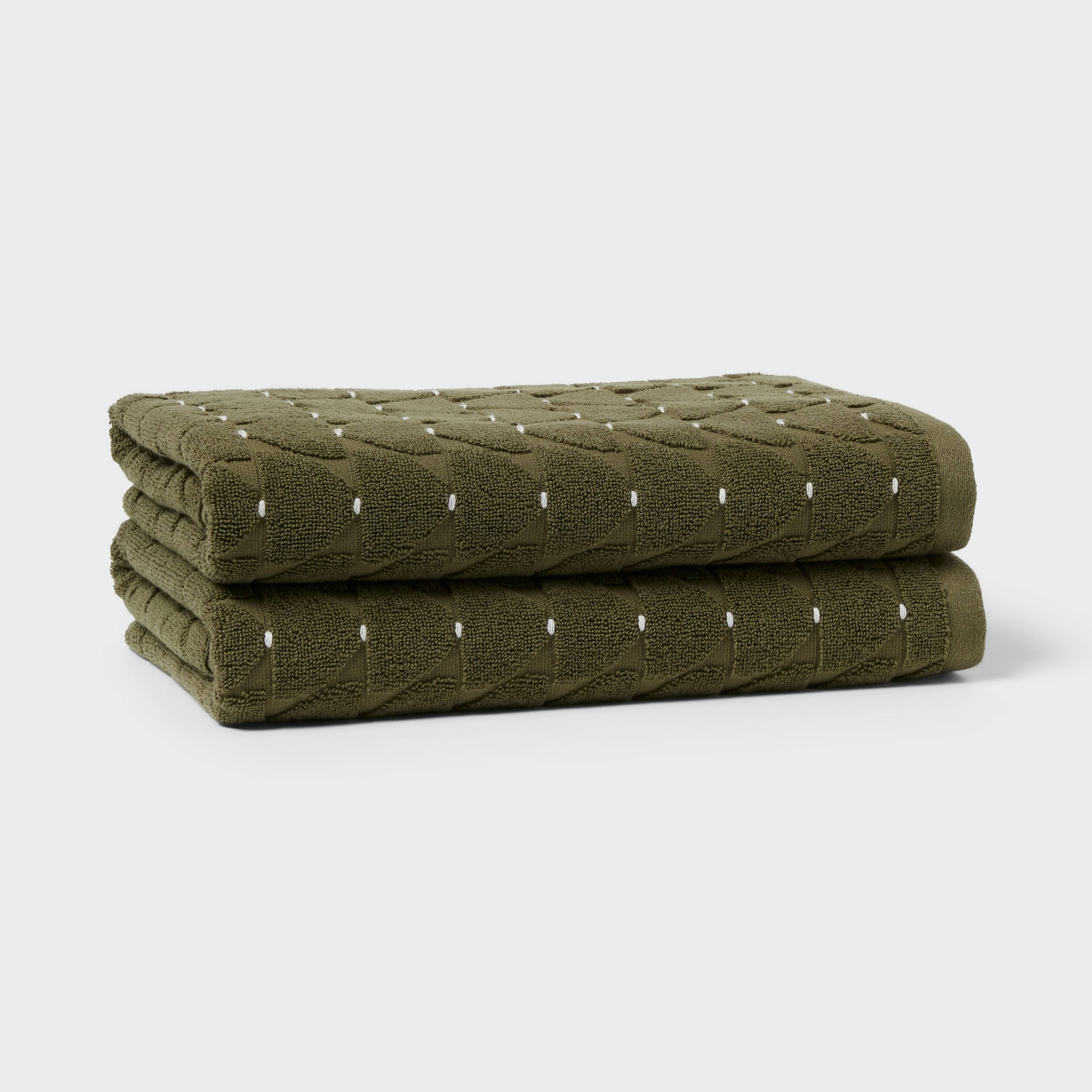 2pc Modern Sculpted Bath Towel Green - Threshold™