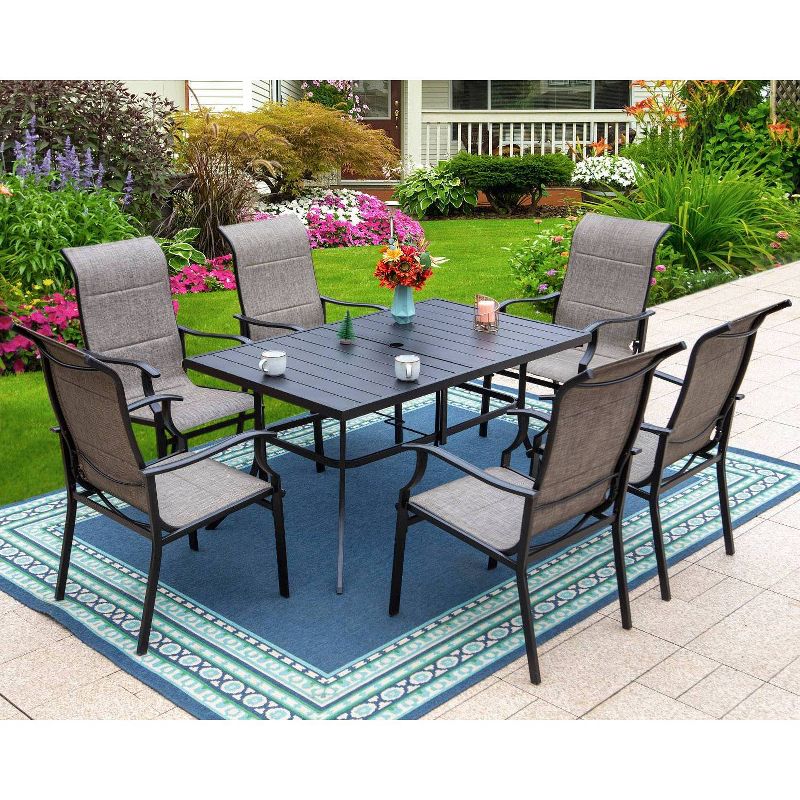 7pc Patio Dining Set with Rectangle Table with 1.57&#34; Umbrella Hole &#38; Sling Arm Chairs - Captiva Designs, 1 of 13