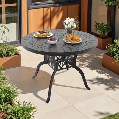 39" Black Cast Aluminum Outdoor Dining Table – Round Weather-Resistant Patio Table with Classic Design