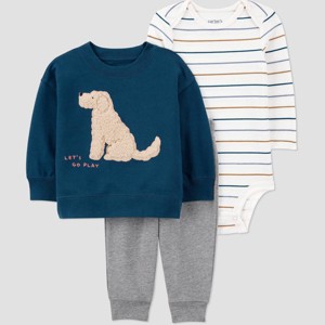 Carter's Just One You® Baby Boys' 3pc Dog Sweatshirt with Long Sleeve Bodysuit and Jogger Pants Set - Navy Blue - 1 of 4