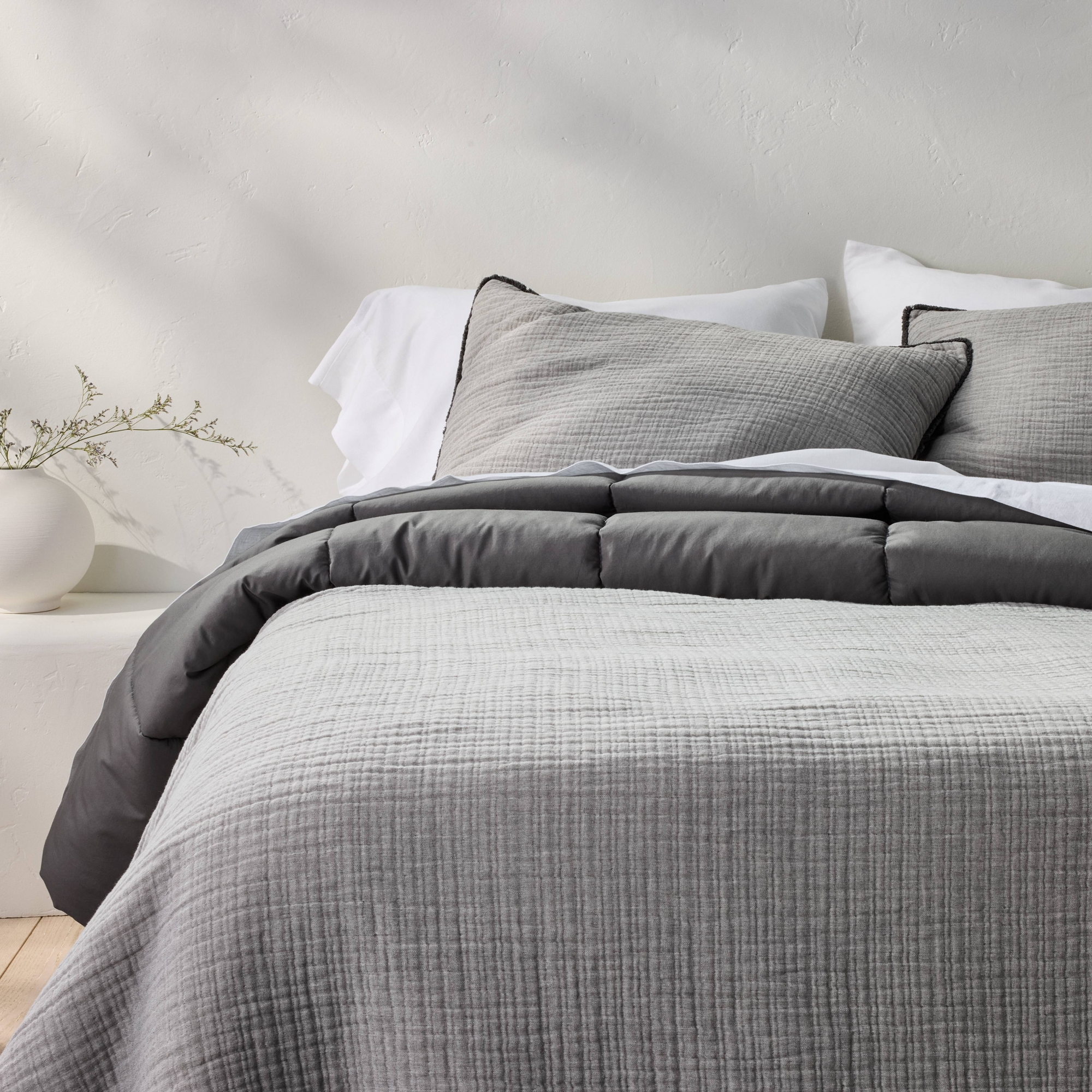 King Textured Chambray Comforter & Sham Set Dark Gray - Casaluna™