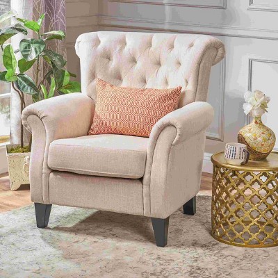 CAVINAS Tuft Accent Chair with High Backrest and Wooden Legs,Modern Upholstered Living Room Chairs,Reading Chairs for Living Room