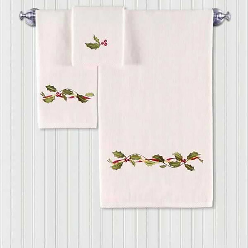 C&F Home Holly Ribbon Cotton Kitchen Towel Set, 1 of 3