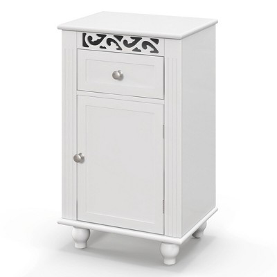 Tangkula Storage Floor Cabinet Bathroom Organizer Floor Cabinet Drawer Kitchen White