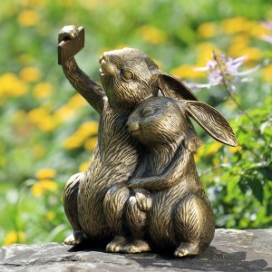 SPI Home Selfie Sweeties Garden Sculpture – 11.5" Tall Cast Aluminum Whimsical Outdoor Animal Figurine - 1 of 4
