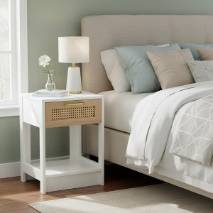 Homy Casa Nightstand with Rattan Drawer, Bedside Table with Open Shelf - 1 of 4