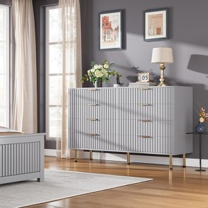 55" Fluted 8 Drawer Dresser, Modern Wooden Chest of Drawers with Gold Legs, Deep Storage Drawers for Bedroom, Living Room, Hallway - 1 of 4