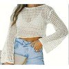 Coolmee Womens  Crochet Crop Top Sexy Long Sleeve See Through Hollow Out Mesh Bikini Cover Ups Shirts - 2 of 3