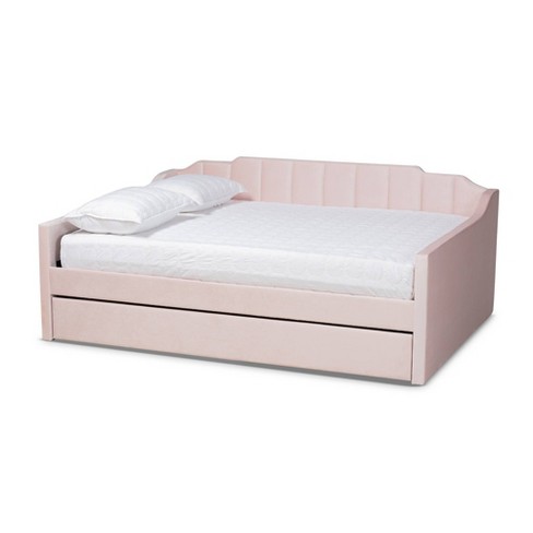 Queen Lennon Velvet Fabric Upholstered Daybed With Trundle Pink