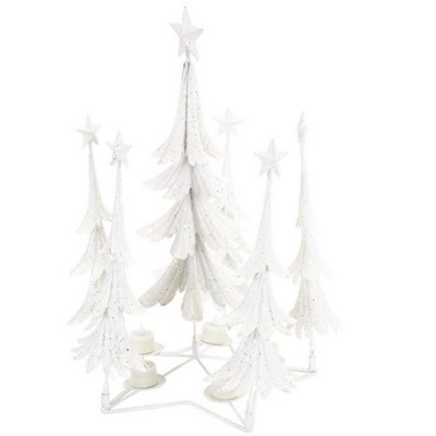 Melrose 21" Glittered Christmas Tree Tea Light Candle Holder - White