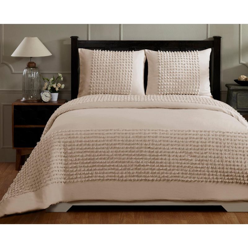 King Olivia Comforter 100% Cotton Tufted Chenille Comforter Set Light Beige - Better Trends, 4 of 7