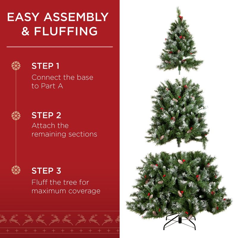 Best Choice Products Pre-Lit Pre-Decorated Holiday Christmas Tree w/ Flocked Tips, Base, 4 of 10