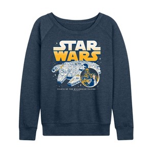 Women's - Star Wars - Han Chewy Mil Falc Lightweight French Terry Wide Neck Long Sleeve Shirt - 1 of 4