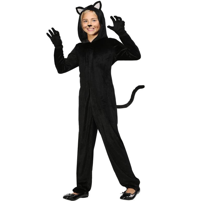 HalloweenCostumes.com Black Cat Girls Halloween Costume Jumpsuit, 2 of 3