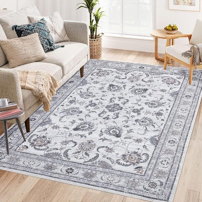 Area Rug Large Washable Rugs for Living Room Non Slip Low Pile Aesthetic Carpet Indoor Soft Floor Carpet Vintage Oriental Distressed