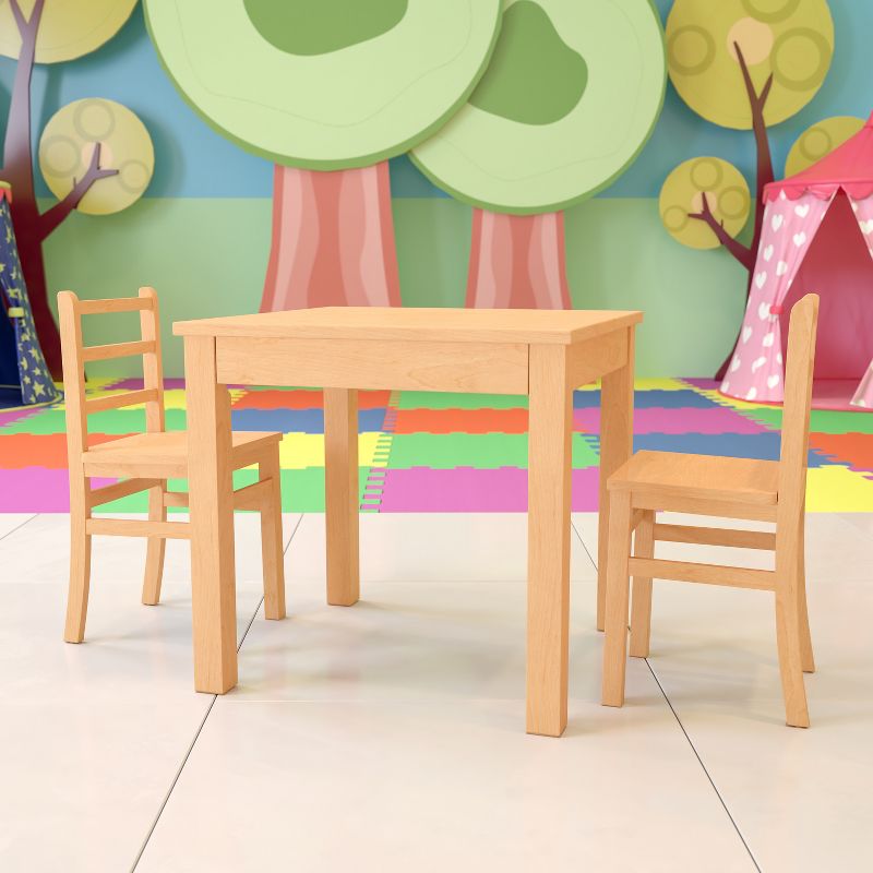 Emma and Oliver Kids Natural Solid Wood Table and Chair Set for Classroom, Playroom, Kitchen, 2 of 10