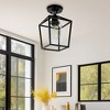 DORESshop 7 in. 1-Light Black Semi Flush Mount Ceiling Light,Farmhouse Retro Cage Kitchen Lighting Fixtures with Glass Shade - 3 of 4