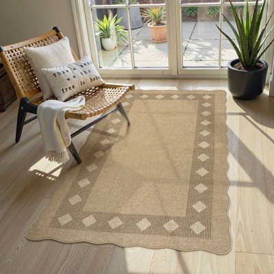 Lahome Diamond Double Frame Diagonal Faux Jute Rectangular Indoor Outdoor Area Rug