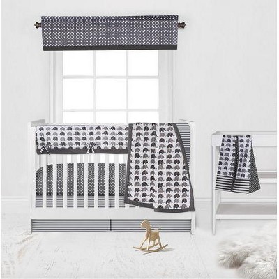 Bacati - Elephants White/Gray 6 pc Crib Bedding Set with Long Rail Guard Cover