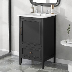Akoasm 20 in. W Sink Bathroom Vanity with Soft Closing Door, Storage Rack and A Drawer-Black - 1 of 4