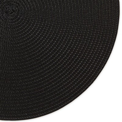 Black Woven Round Plastic Placemats Set of 6, 15"