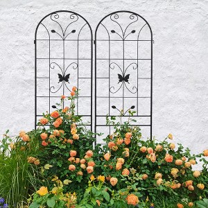 Gulches 2 Pack Metal Garden Trellis 86.7" x 19.7" Rustproof Trellis for Climbing Plants Outdoor Flower Support Black - 1 of 4