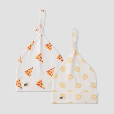 Layette by Monica + Andy Baby 2pk Pizza and Pretzels Print Top Knot Hat - Yellow